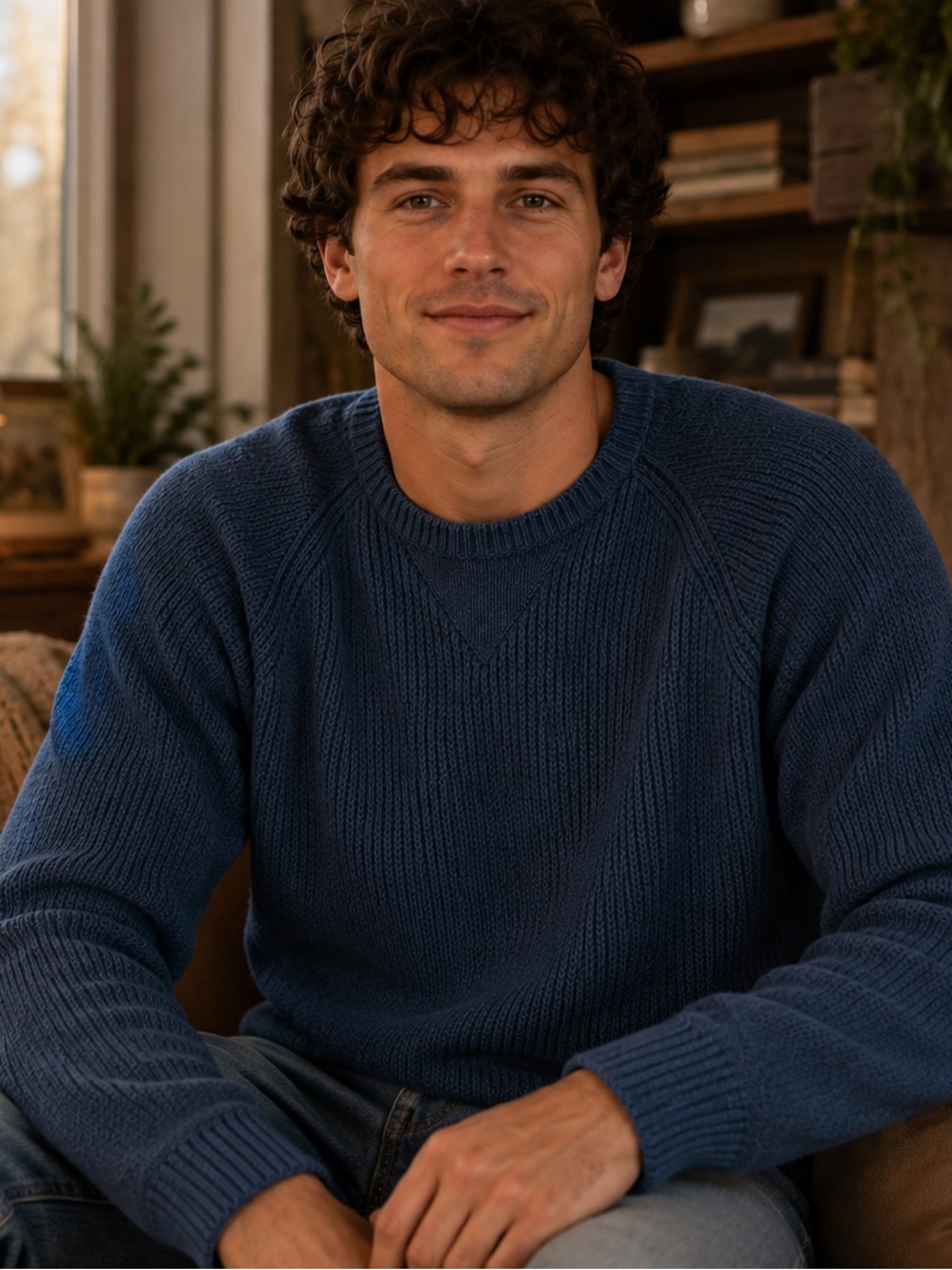 Original Weatherproof Vintage Blue Textured Knit Crewneck Sweater Pullover